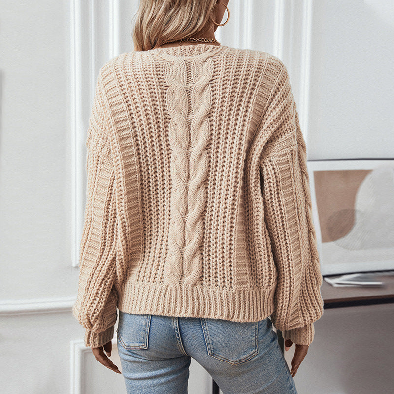 Women's Solid Color Twisted Retro Loose Lantern Sweater