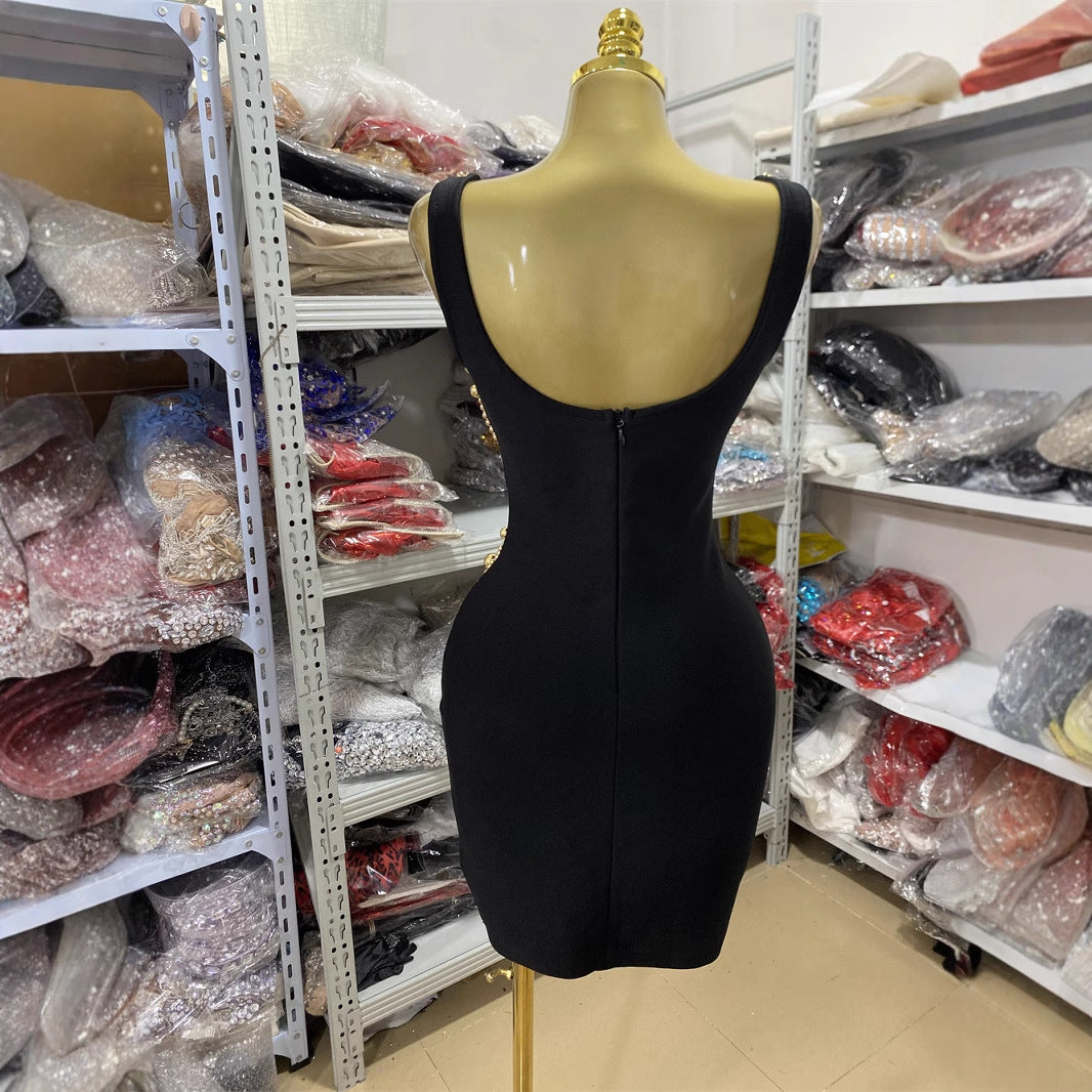 Slim Fit Rhinestone Stretch Bandage One-piece Dresses