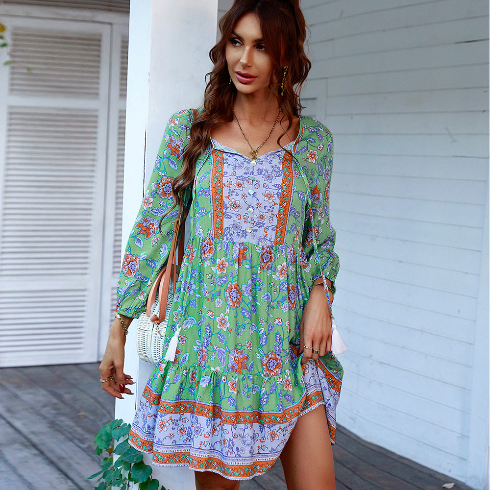 Women's Casual Vacation Style Dress Positioning Flower Dresses