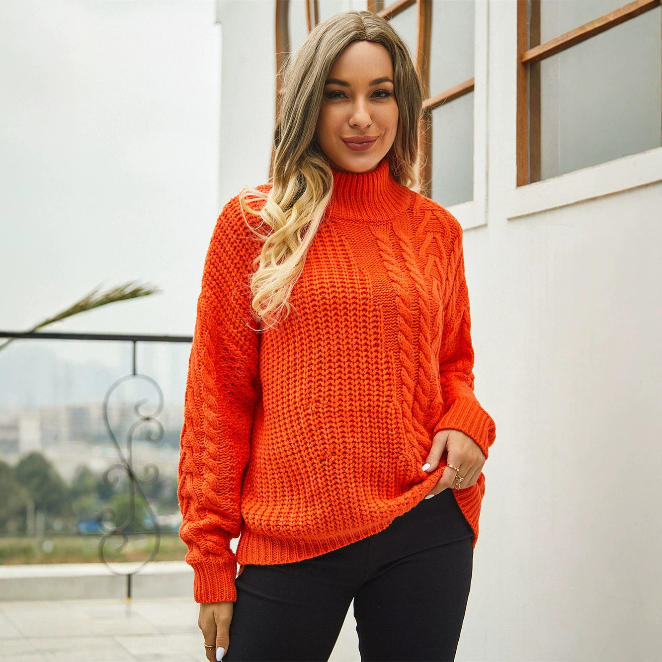 Unique Women's Spring Loose Mock Neck Sweaters