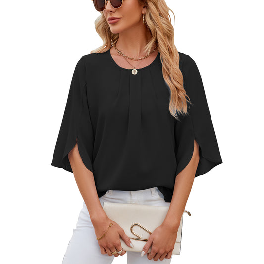 Women's Solid Color Round Neck Half Sleeve Blouses