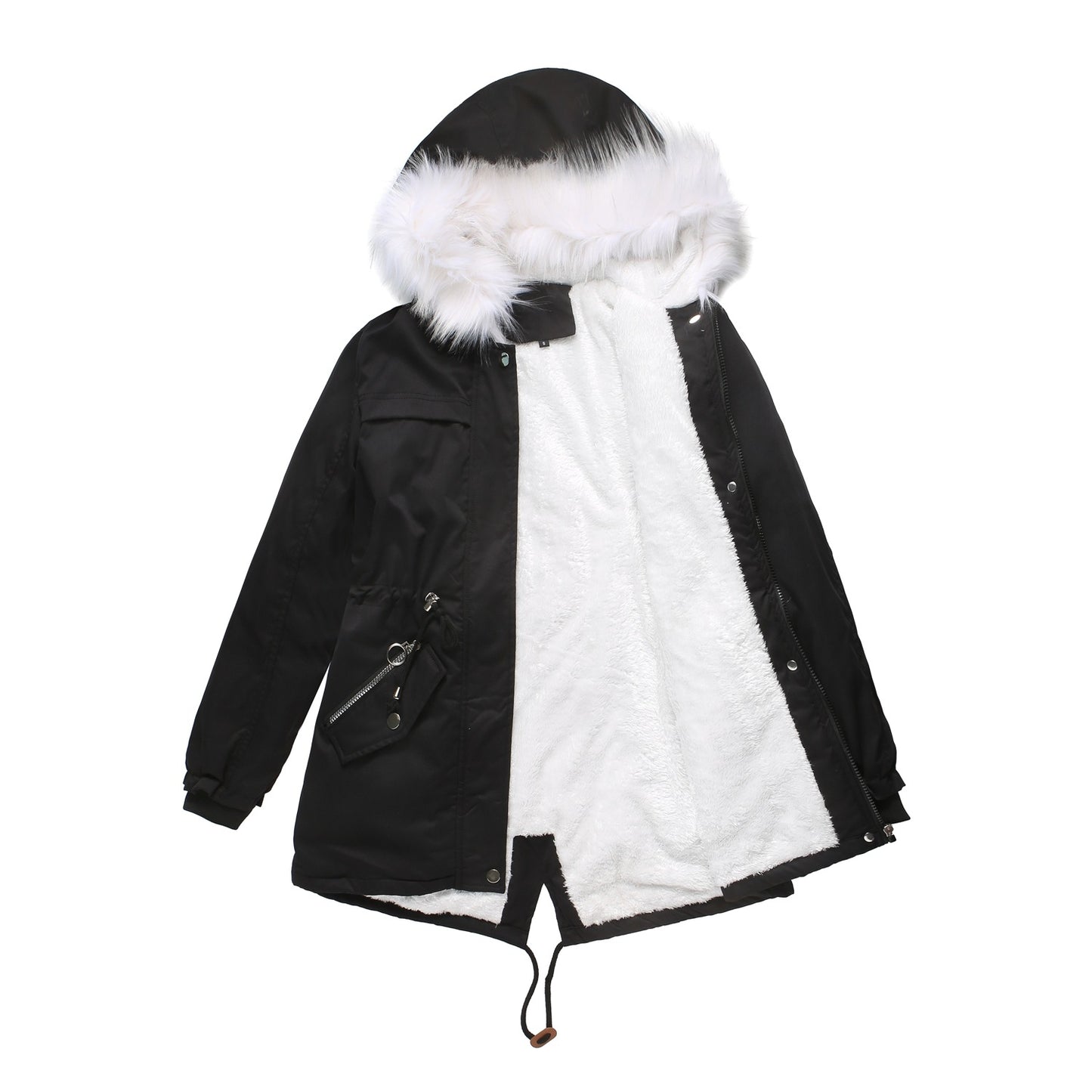 Women's Large Mid-length Fleece Lined Warm With Fur Coats