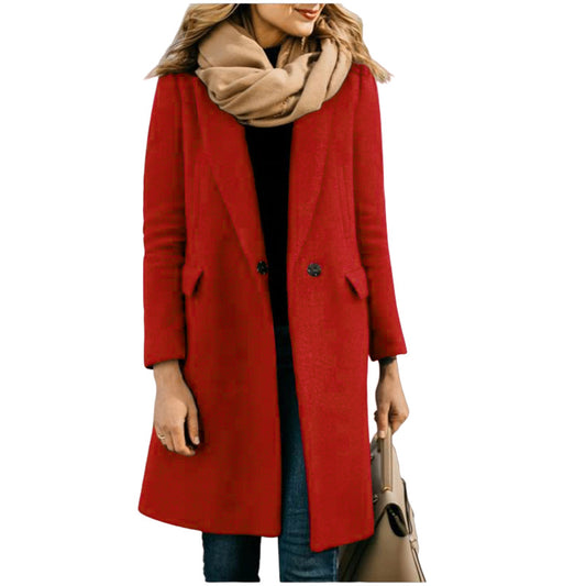 Women's Hot Single Long Woolen Hidden Hook Coats