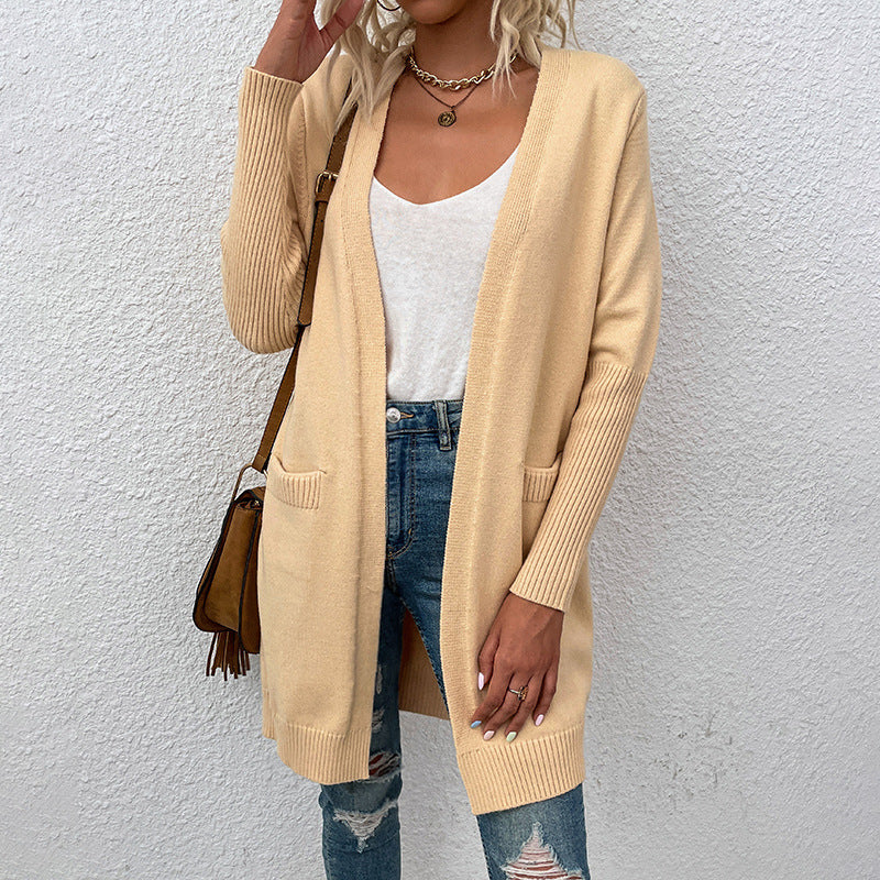 New Versatile Women's Solid Color Pocket Sweater