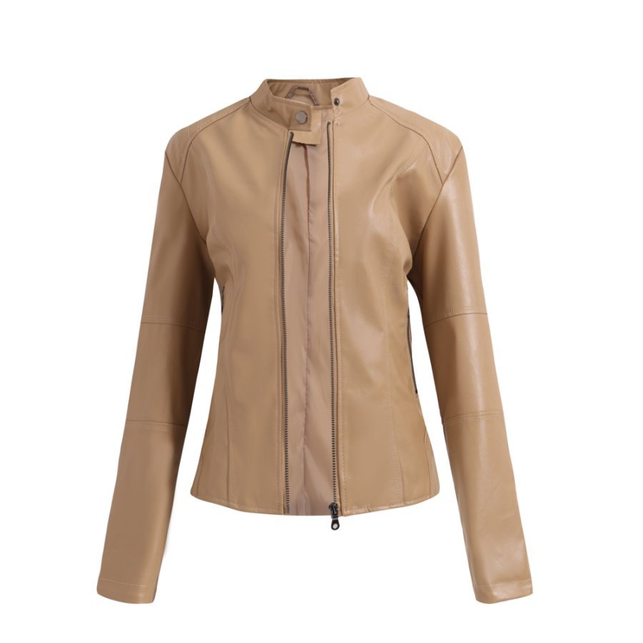 Women's European Leather Motorcycle Stand Collar Elegant Jackets
