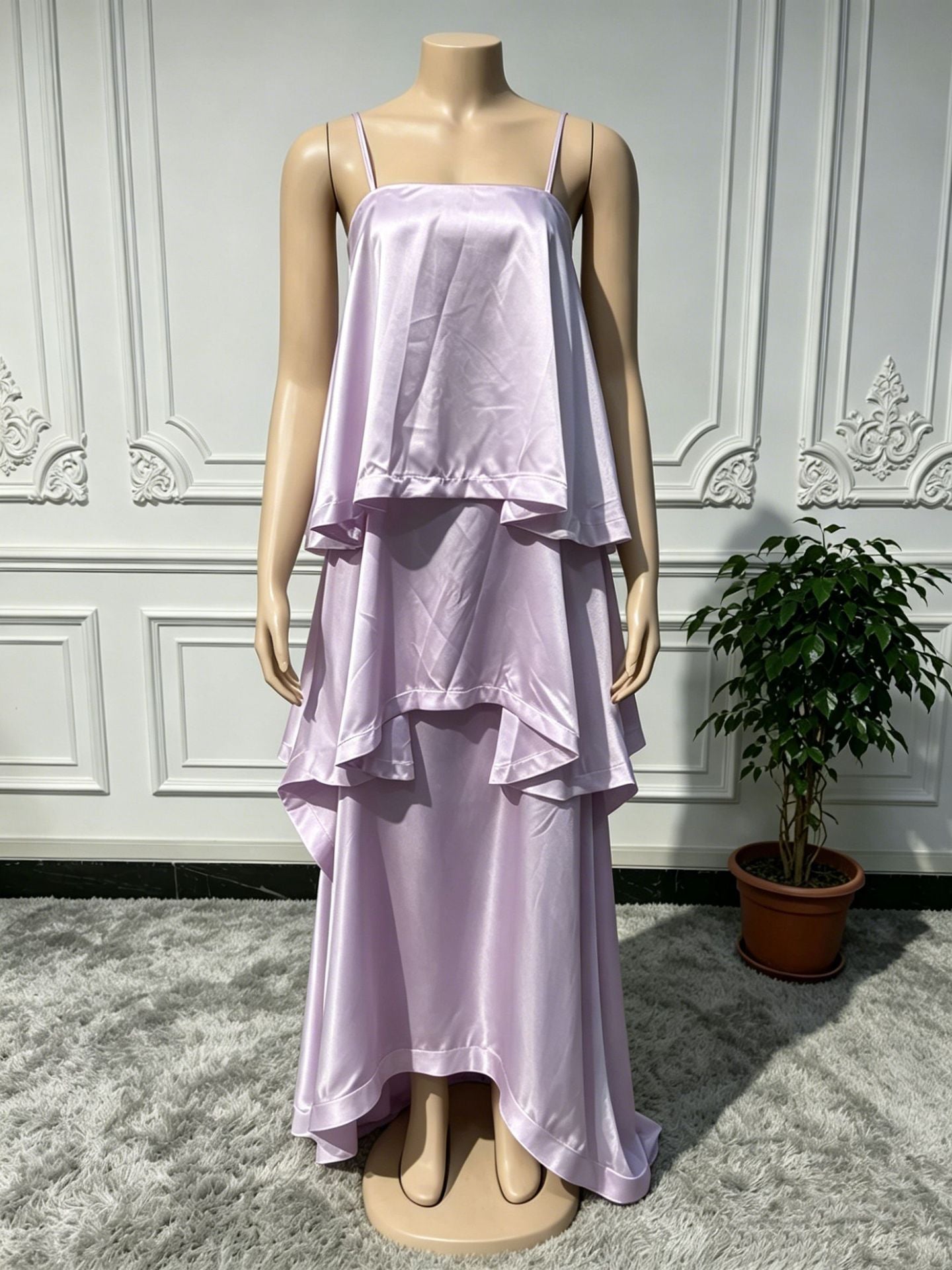 Satin Sling Layered Cake Leisure Loose Dress