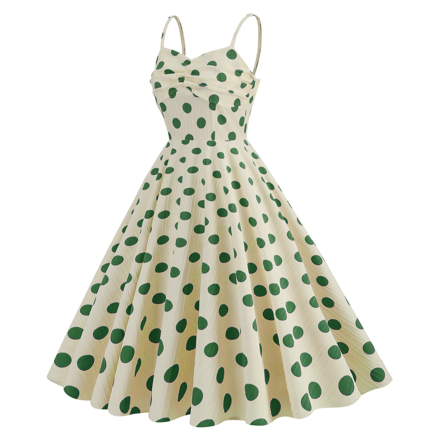 Hepburn Style Retro Fresh Holiday Polka Dot Brace Dress