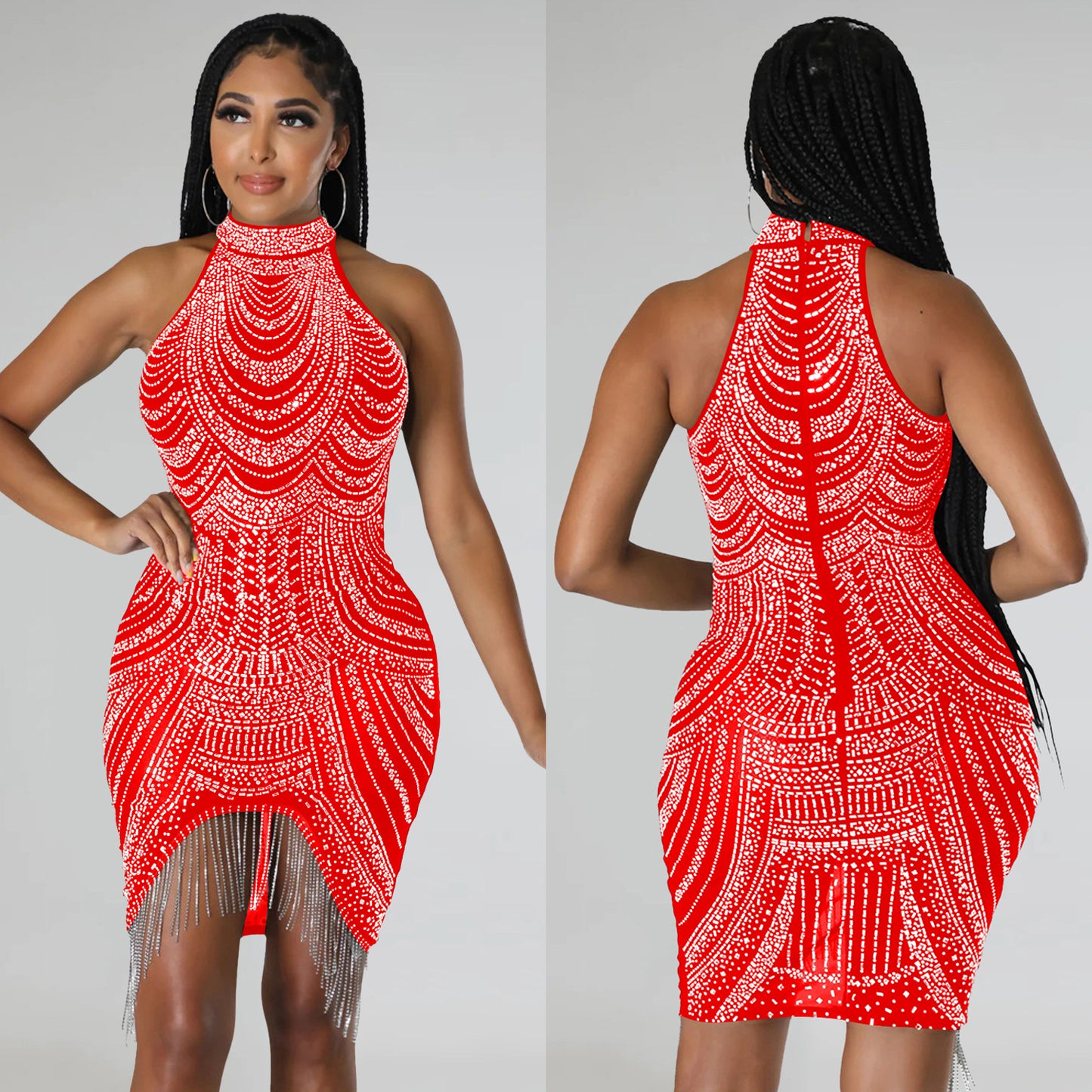 Women's Fashion Wear Solid Color Hot Drilling Dresses