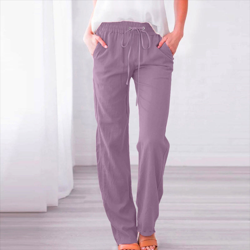 Women's Solid Color Cotton Linen Drawstring Loose Pants