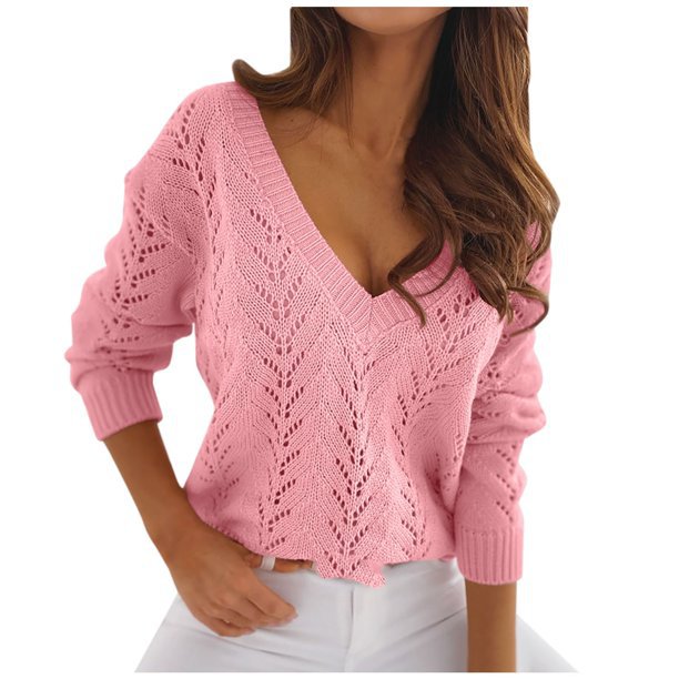 Polish Style Solid Color Mocha Hollow Sweaters