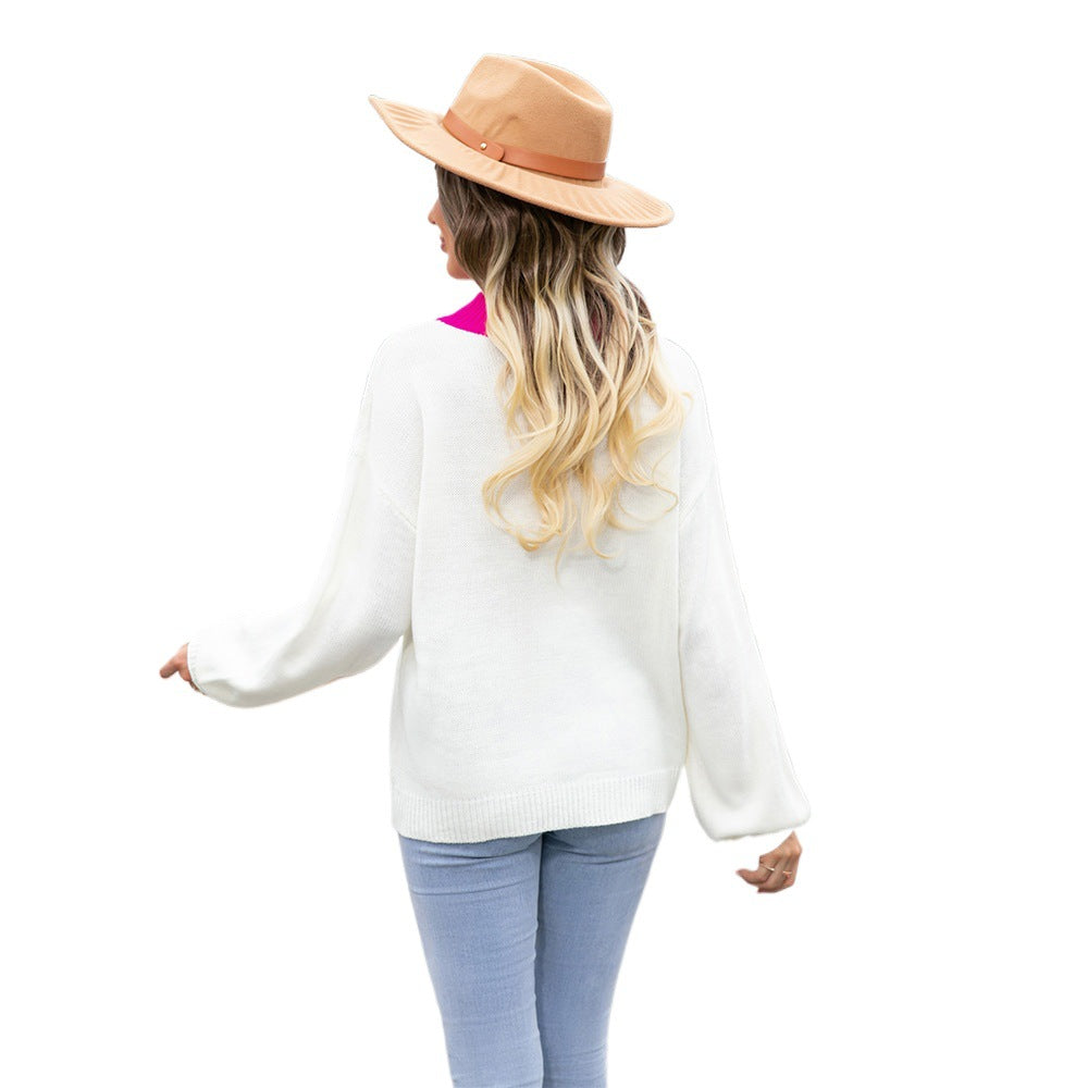 Women's Big Love Valentine's Day Peach Heart Round Neck Sweater