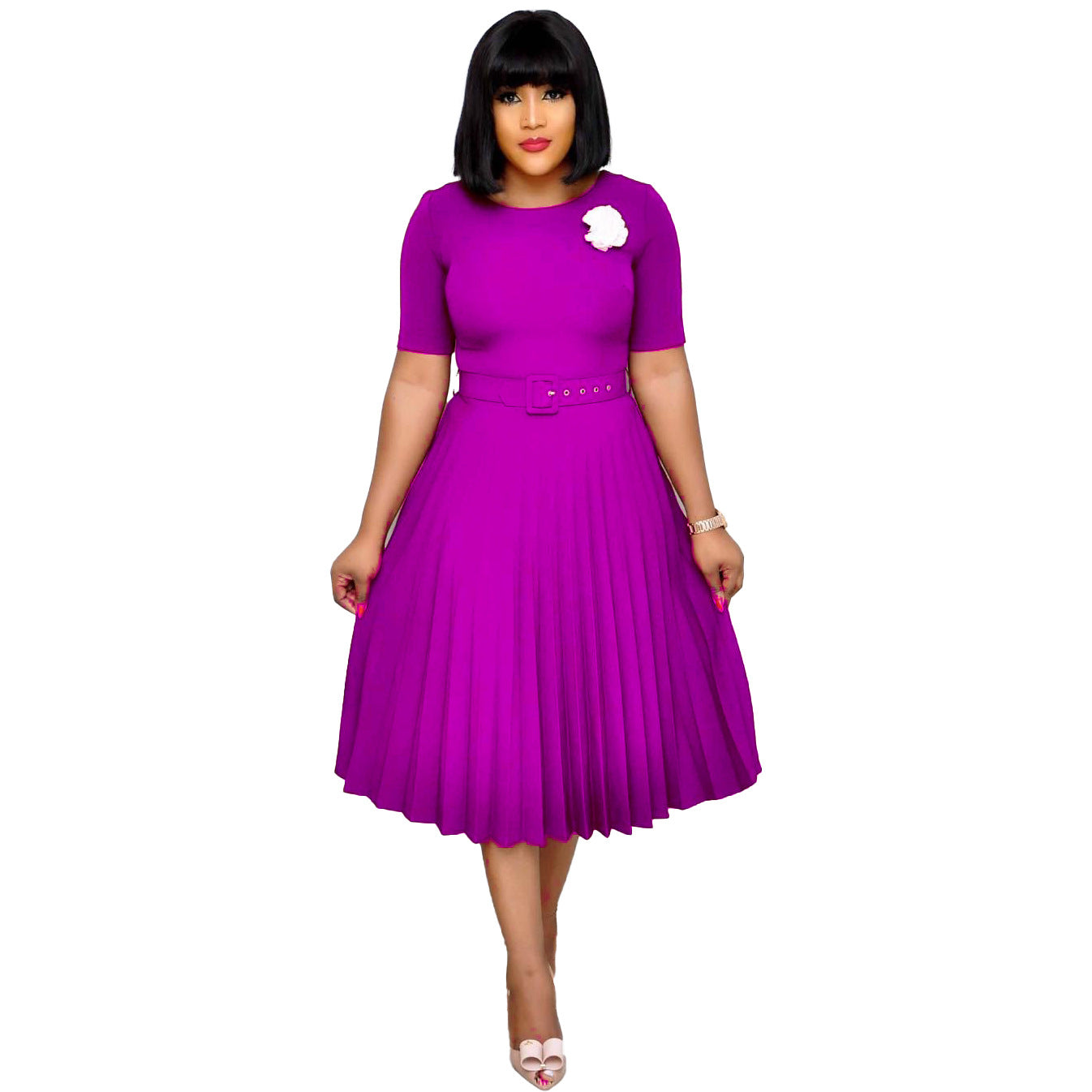 Women's African Solid Color High Waist Sleeve Dresses