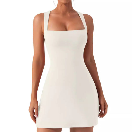 Fashion Solid Color Shoulder Strap Tight Dresses