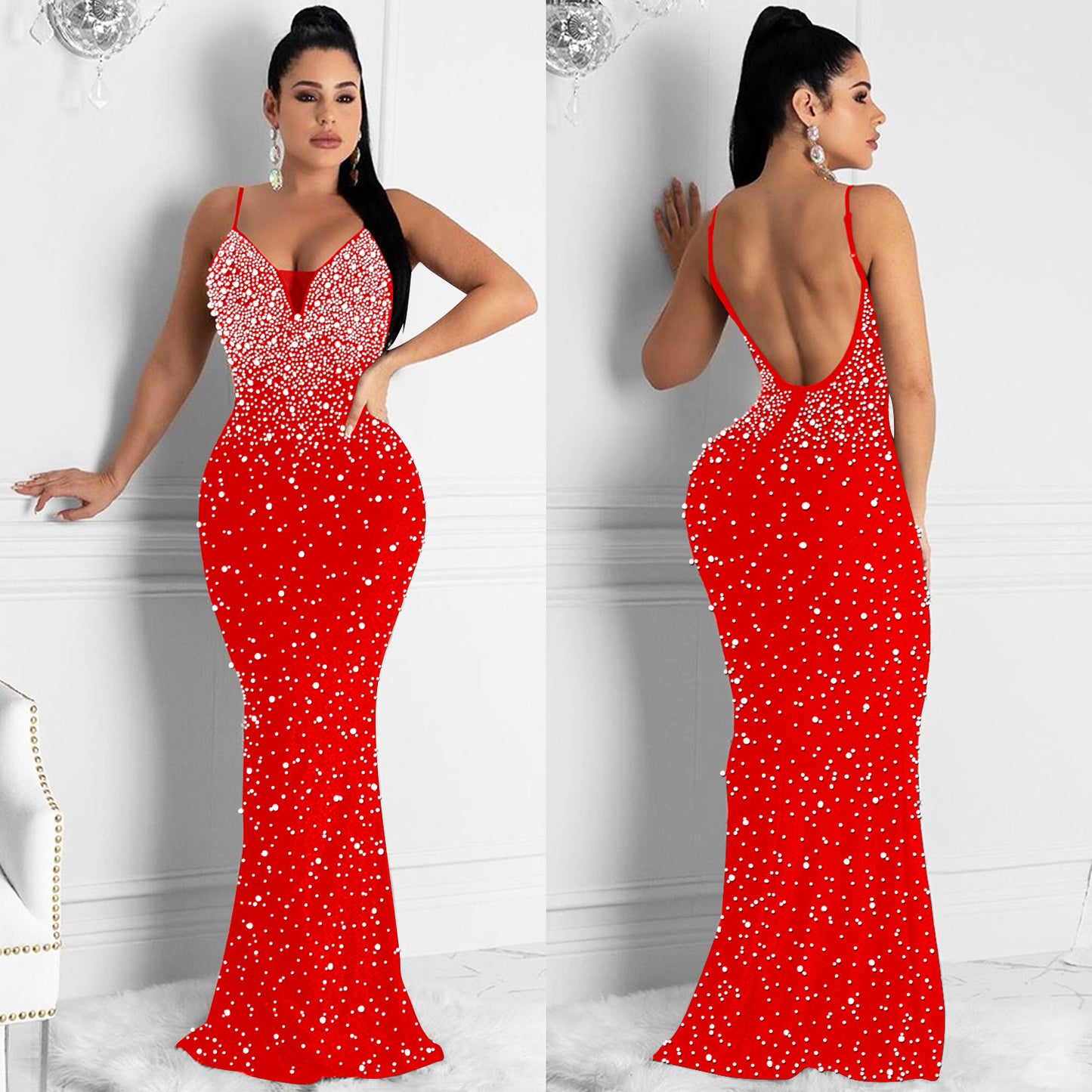 Women's Hot Drilling Nightclub Sexy Spaghetti Straps Sleeveless Dresses