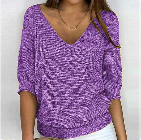 Women's Basic Style Slimming Sleeve Solid Color Bottoming Sweater