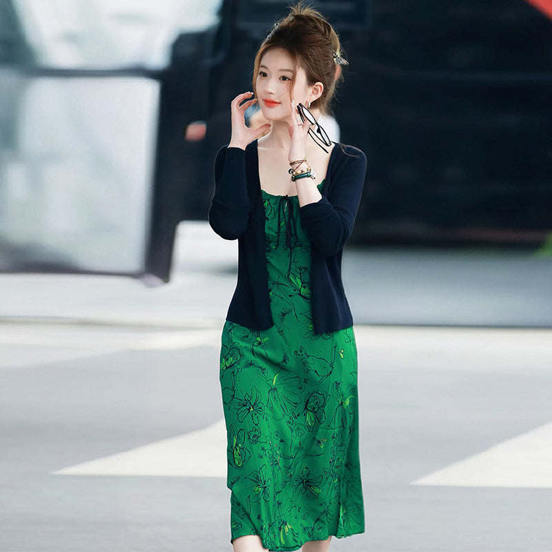 Green Ballet Butterfly Printed Mulberry Silk Dresses