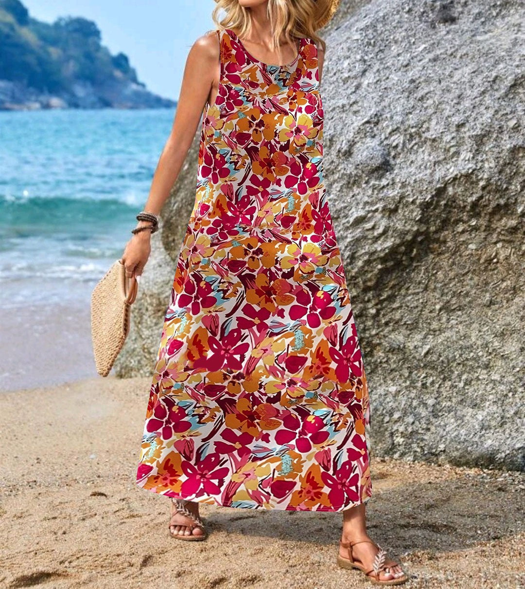 Elegant Women's Sleeveless Casual Bohemian Printed Dress