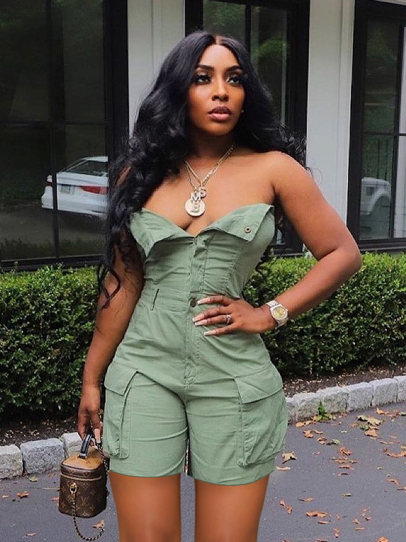 Women's Spring Tube Button Large Pocket Cowboy Shorts