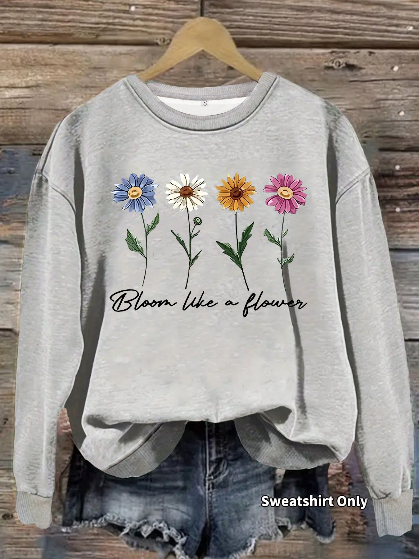Women's Floral Graphic Print Crew Neck Casual Long Women's Sweater, Sweater