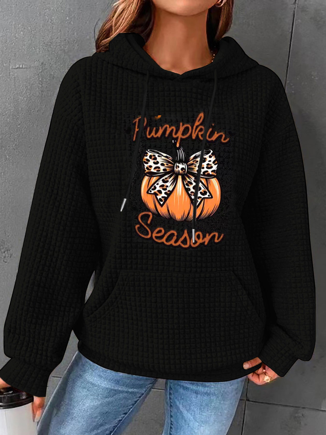 Women's Waffle Long Sleeve Pullover Halloween Printed Tops