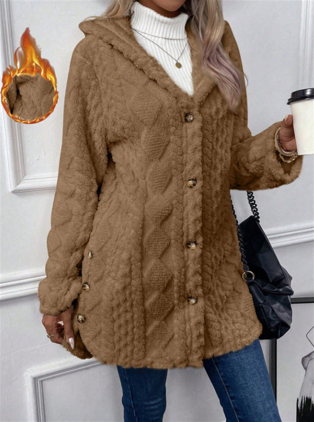 Women's Solid Color Single-breasted Plush Hoodie Fashion Jackets