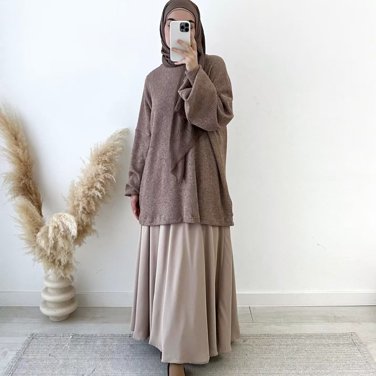 Women's Pullover Knitted Large Swing Mid-length Dress Set Suits