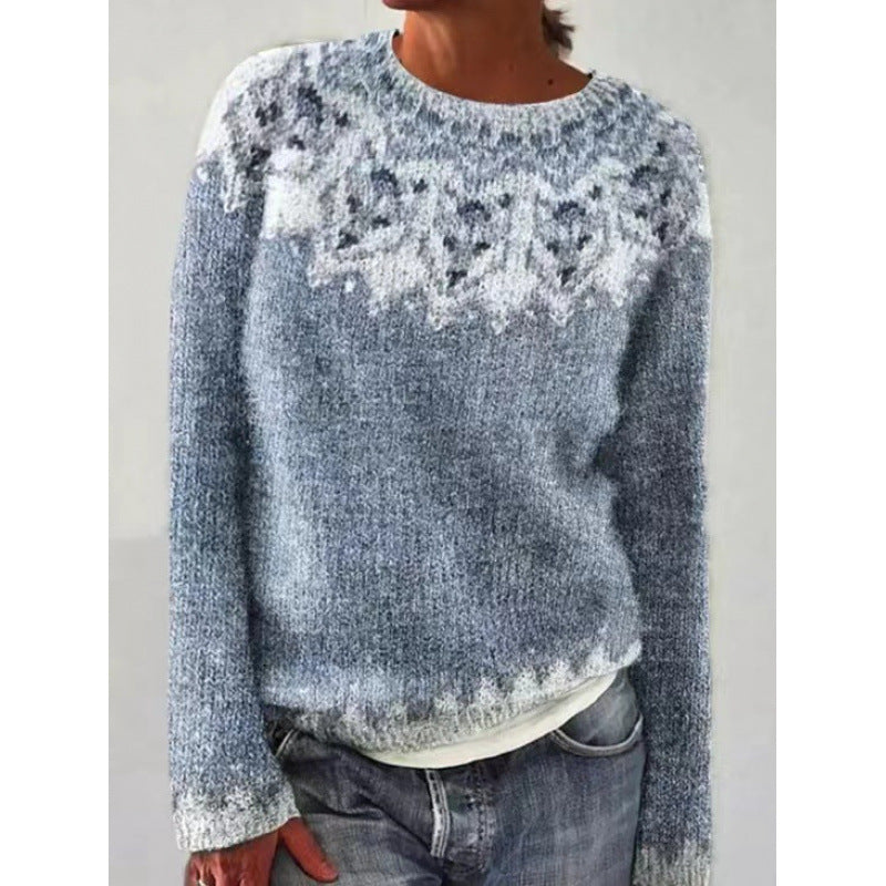 Women's Tibetan Wolf Round Neck Loose Fashion Pullover Color Matching Dark Sweaters