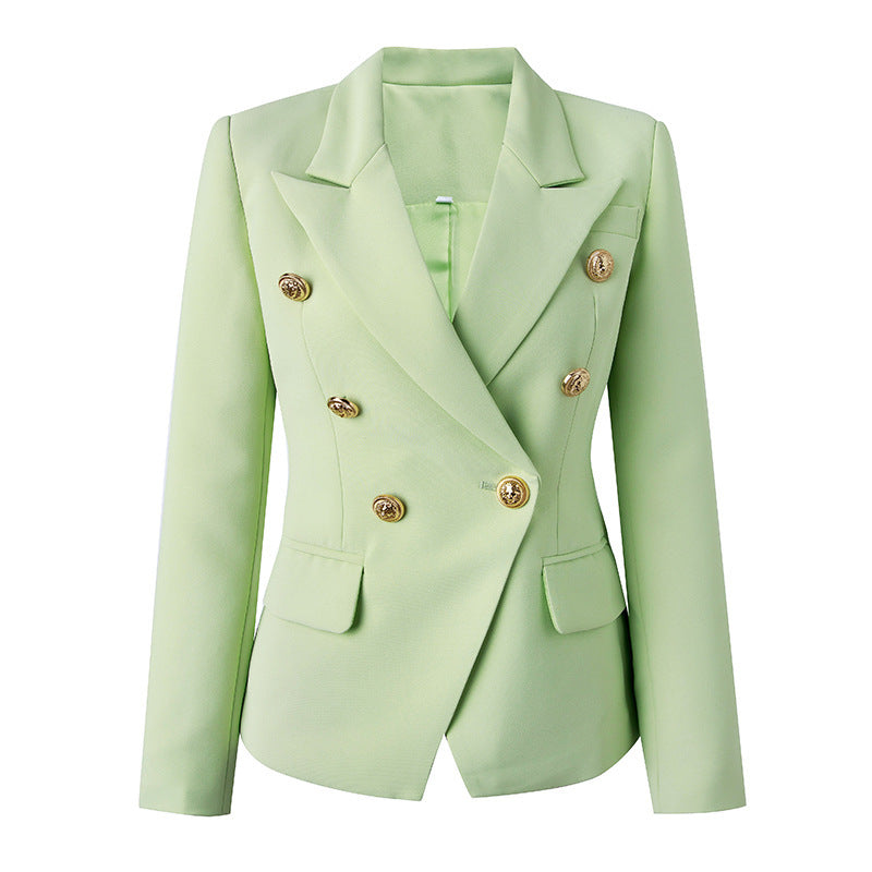 Commute Double Breasted Collar Pure Black Blazers