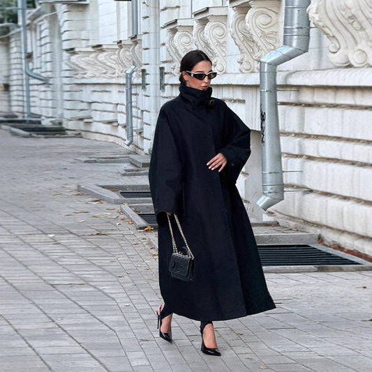Women's Temperament Commute Black Stand-up Collar Long Coats