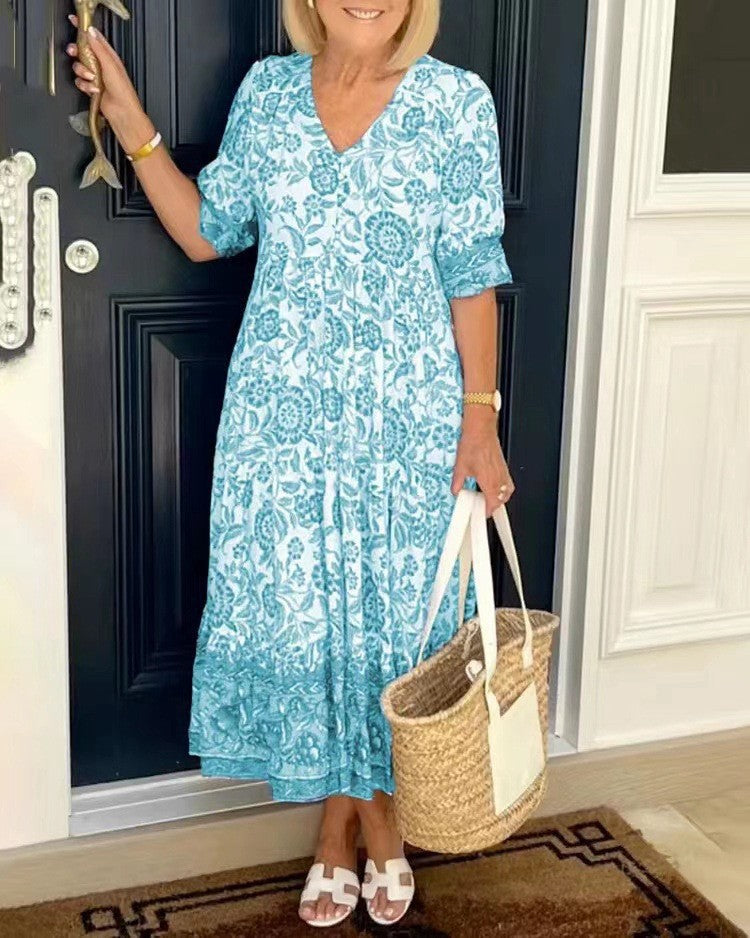 Women's Elegant Long Loose Floral Printed Dress