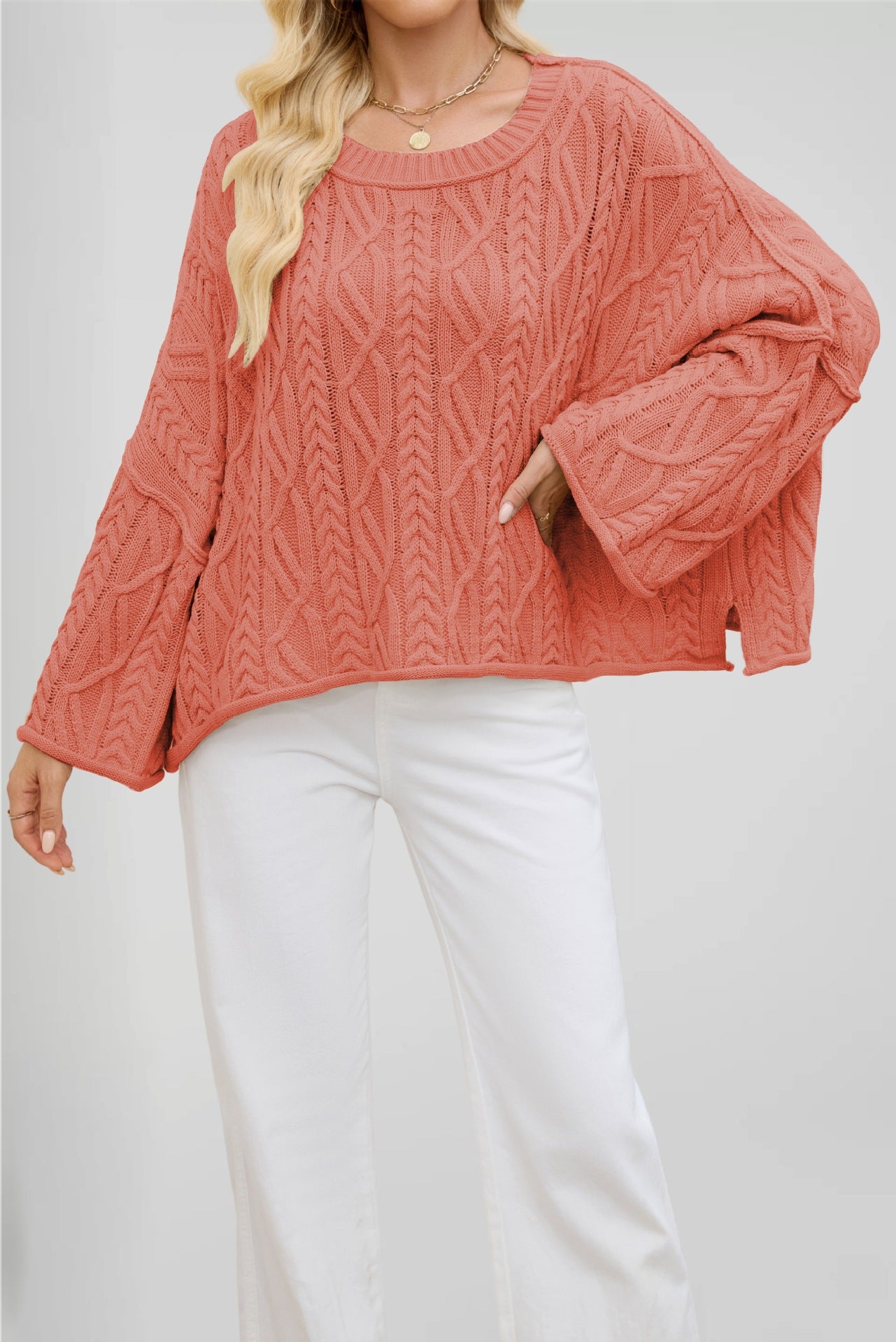 Women's Glamorous Cable Loose-fitting Solid Color Sweaters