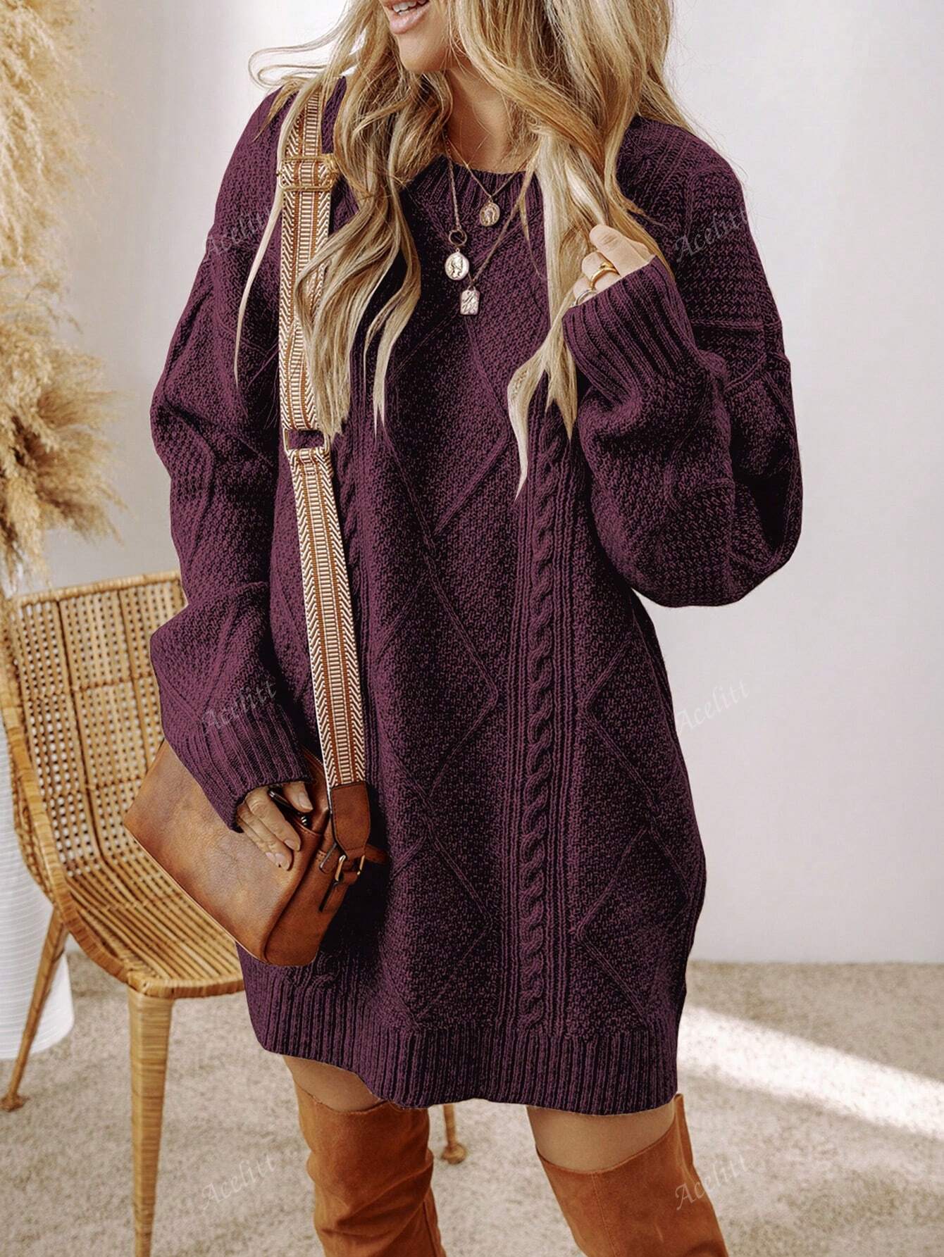 Women's Winter Vintage Textured Casual Loose Slim Fit Sweaters