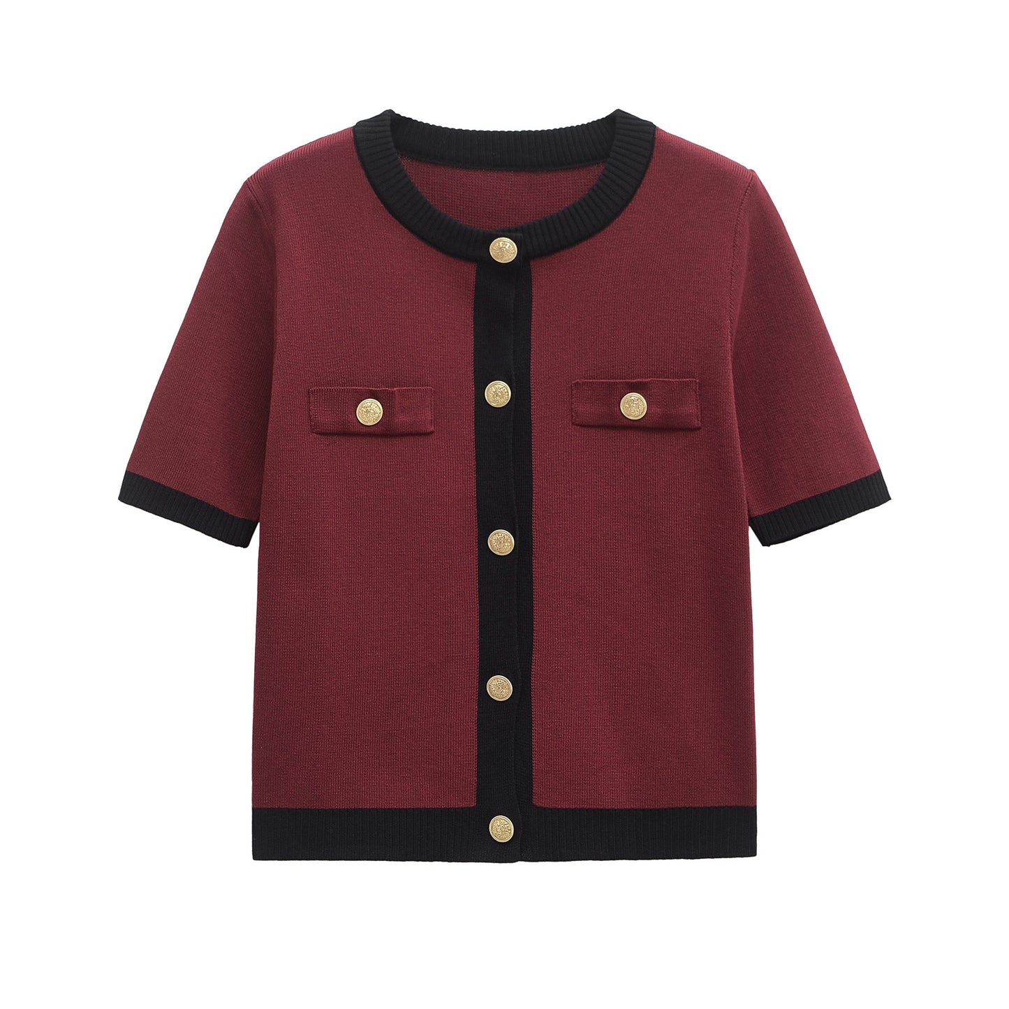 Women's Autumn Button Decoration Stitching Short-sleeved For Knitwear