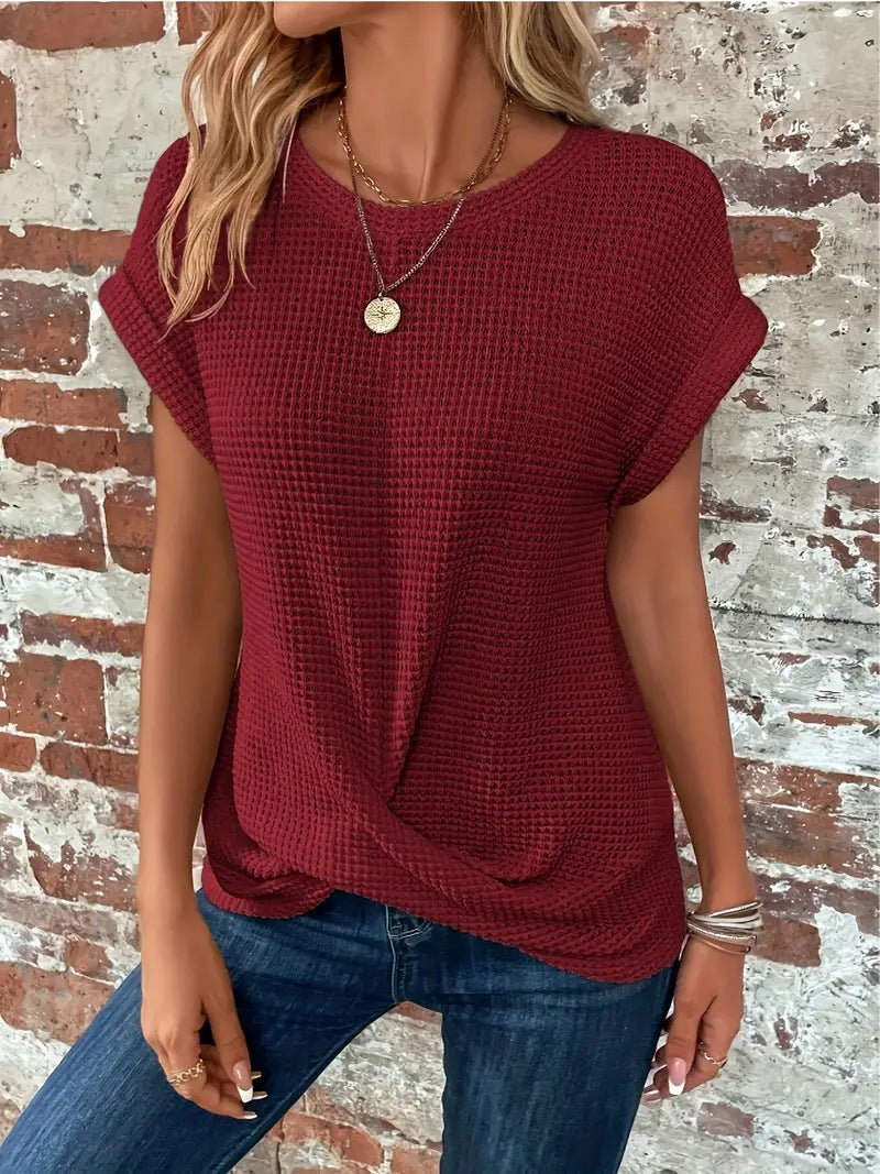 Women's Solid Color Round Neck T-shirt Elegant Blouses