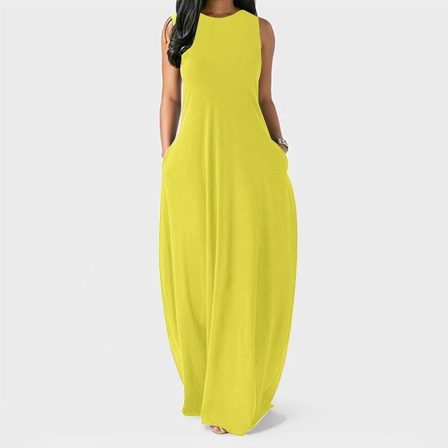 Summer Solid Color Round Neck Casual Dress
