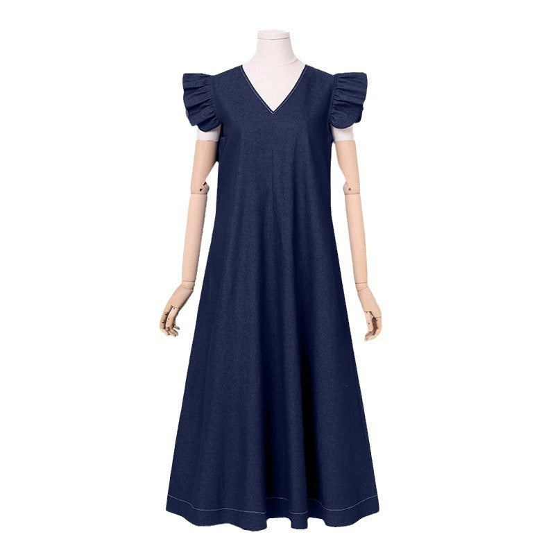 Denim Solid Color Temperament Commute Bohemian Plus Size