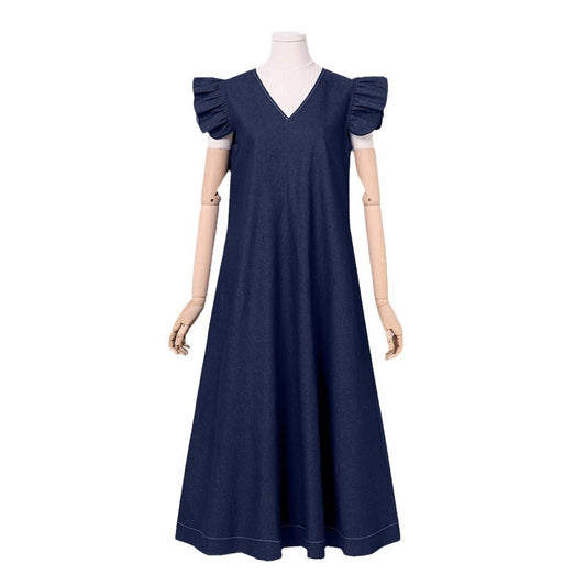 Denim Solid Color Temperament Commute Bohemian Plus Size