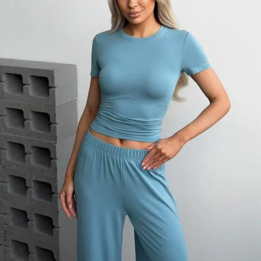 Women's Russian Knitting Short-sleeved T-shirt Trousers Two Suits