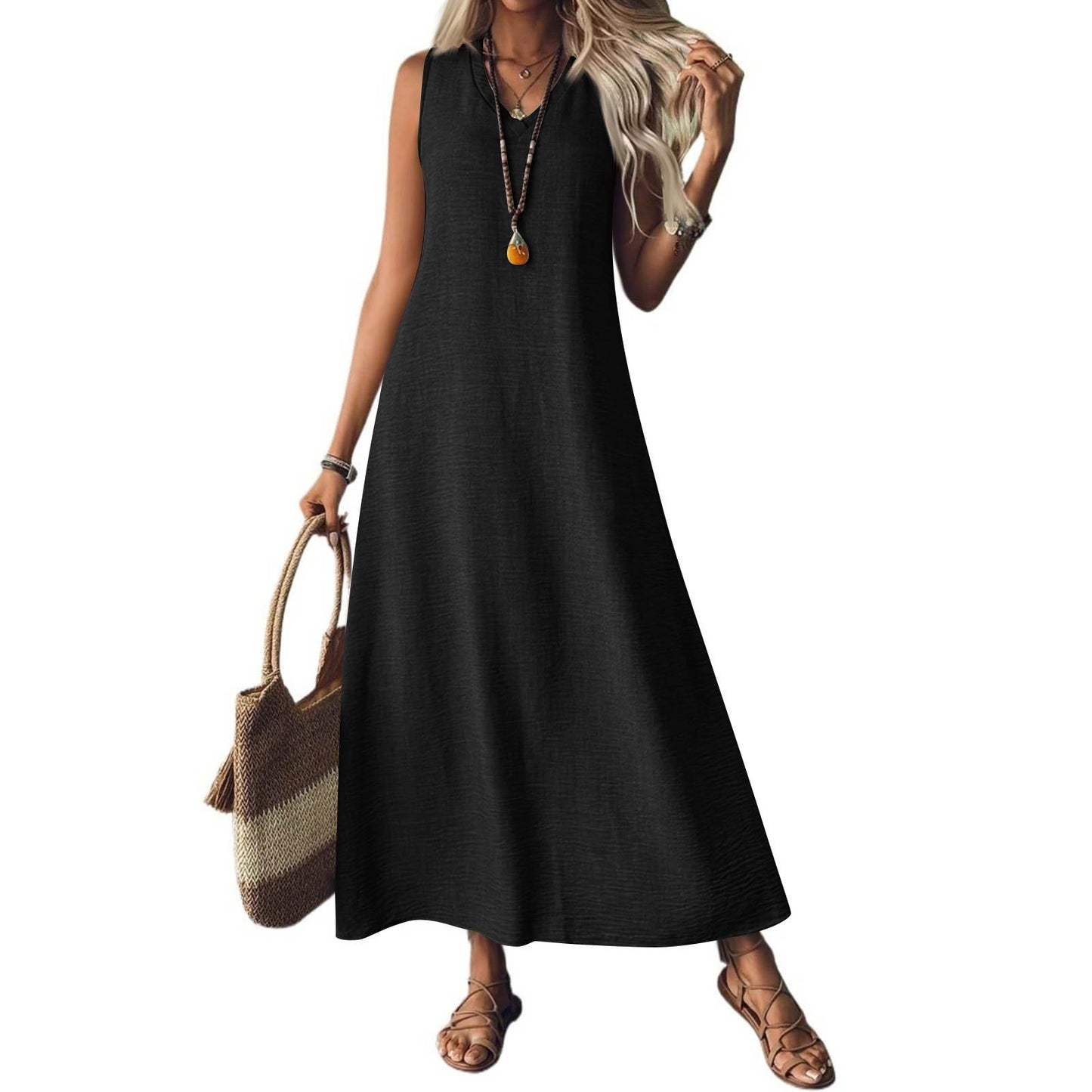 Women's Summer Sleeveless Back Zipper One-piece Elegant Dress