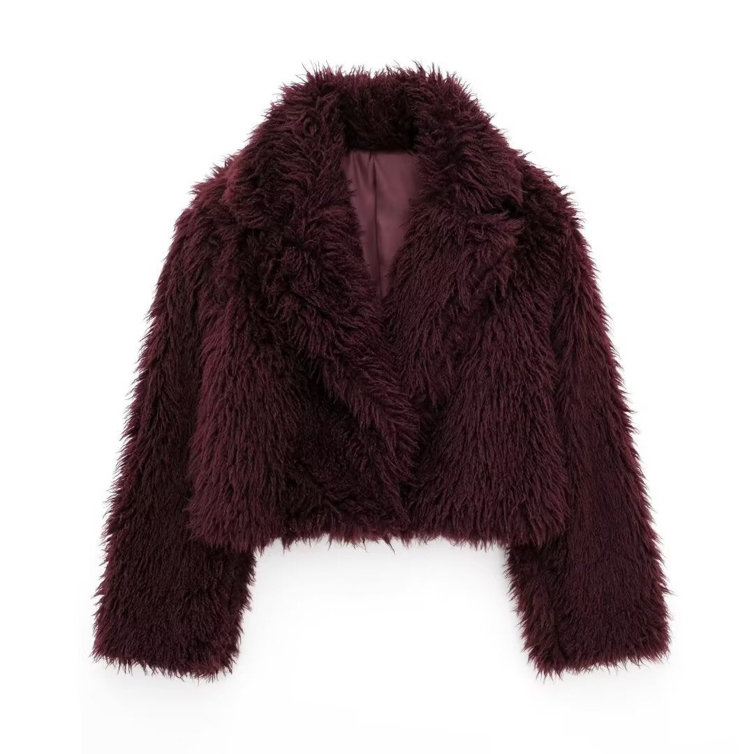 Women's Thick Lamb Wool Black Winter Furry Coats