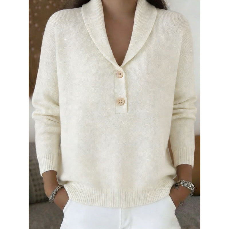 Women's Button Solid Color Collar Casual Fashion Sweater