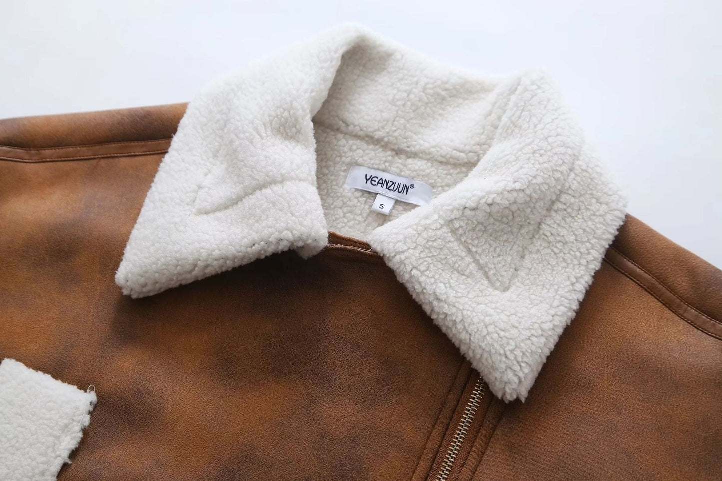 Women's Lapel Loose Suede Fabric Contrast Color Coats