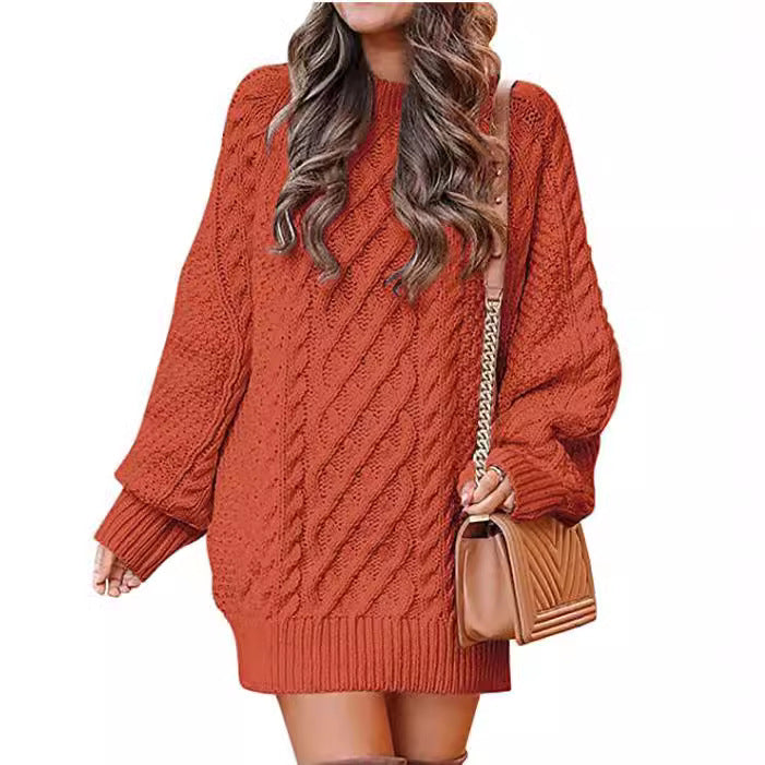 Women's Round Neck Long Sleeve Large Profile Sweaters