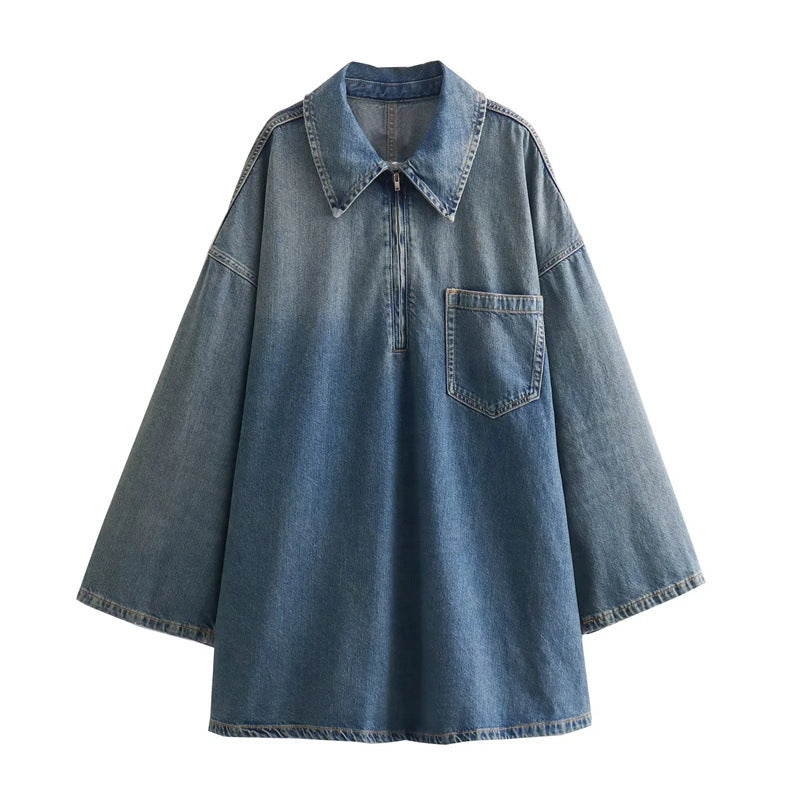 Women's Simple Fashion Style Lapel Loose Denim Dresses