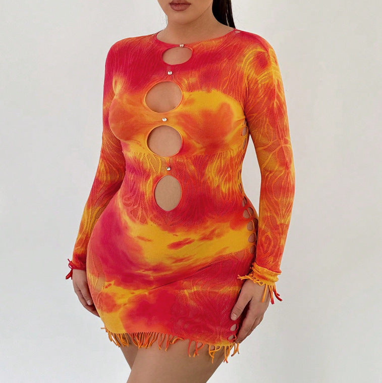 Women's Autumn Binding Diamond High Elastic Long Sleeve Sexy Dress