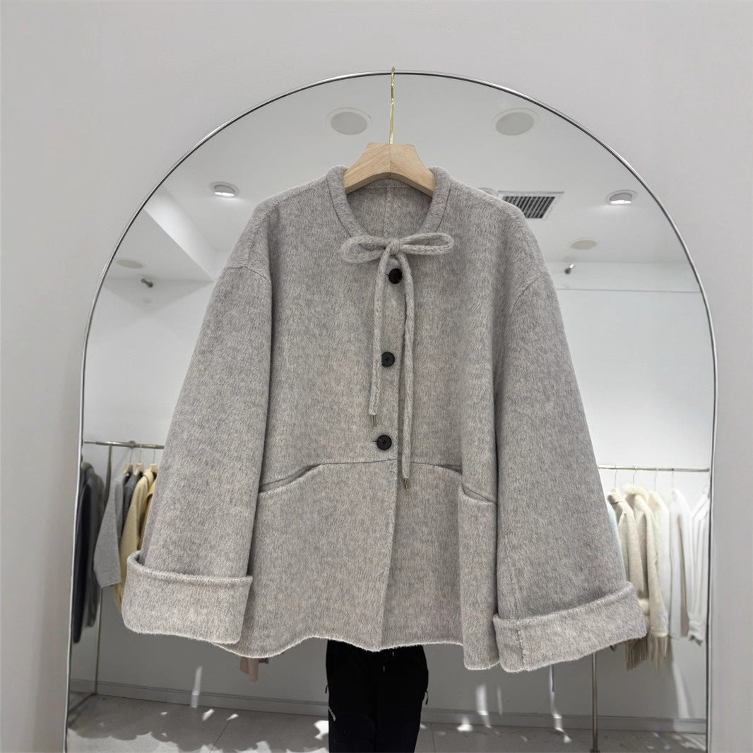Women's Korean Version Of Style Bow Cashmere Coats