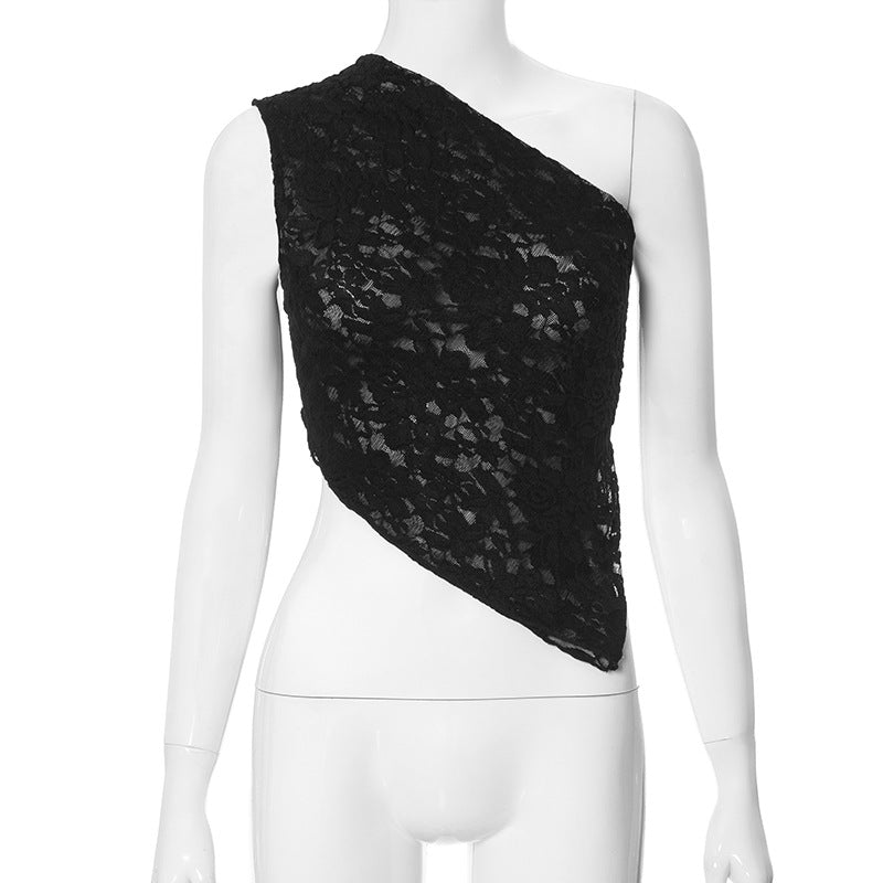 Women's Solid Color Midriff Outfit Asymmetric Diagonal Blouses