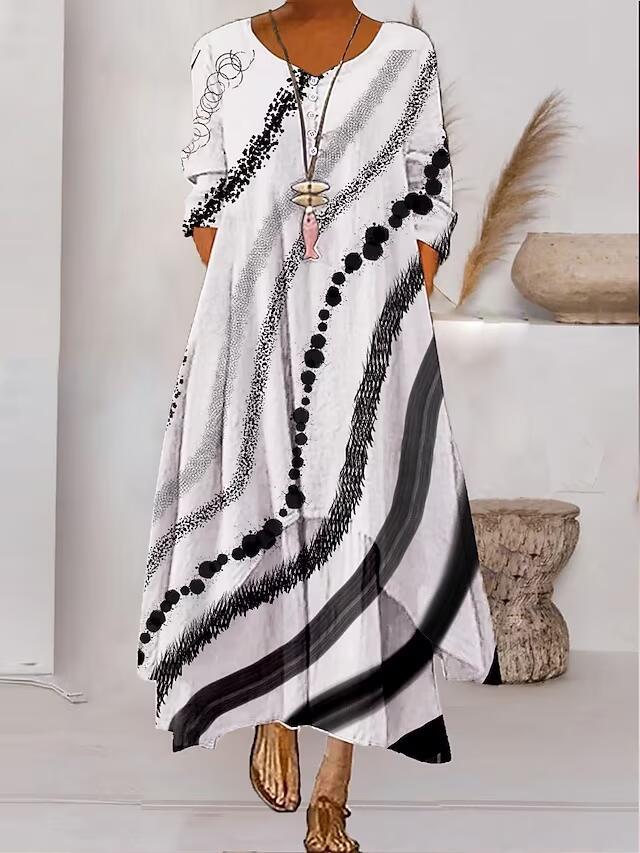 Women's Popular Printed Long-sleeved Hem Irregular Long Dress
