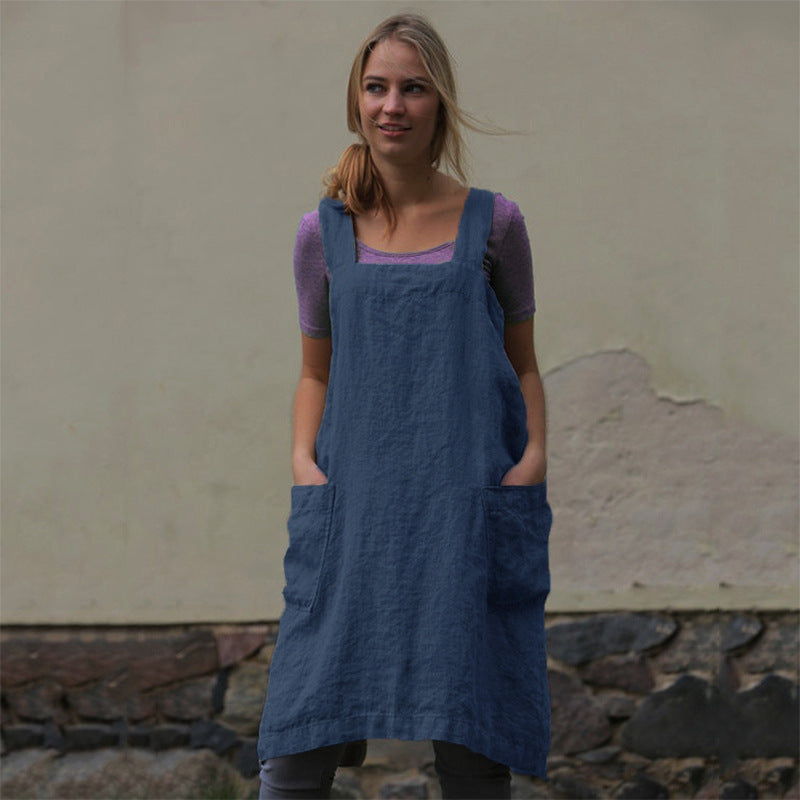 Women's Cotton Linen Apron Home Wear Gardening Dress