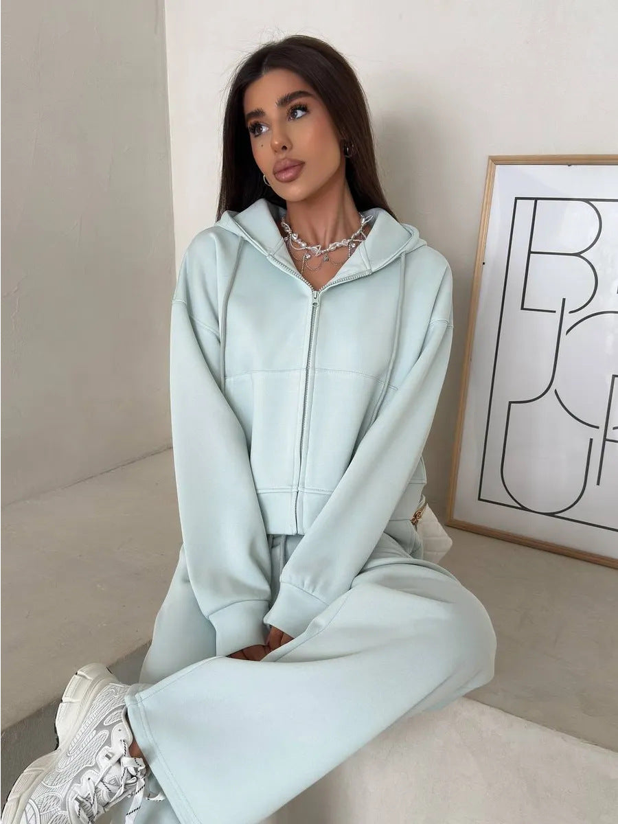 Sports Long Sleeve Zipper Hoodie Trousers Suits